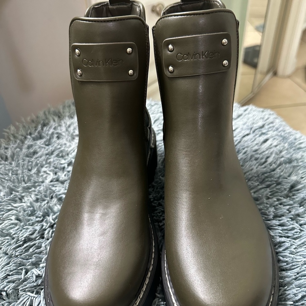 Calvin Klein’s Green Leather Boots